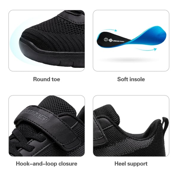 [EZ-Ons MagicZips] Boys Girls Tennis Running Shoes - BLACK DARK GREY - 2